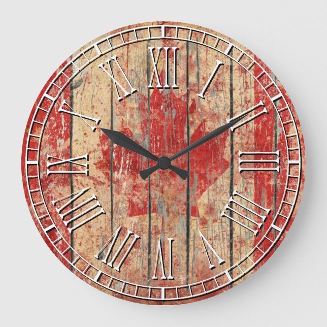 Grande Horloge Ronde Drapeau canadien patiné (Recto)