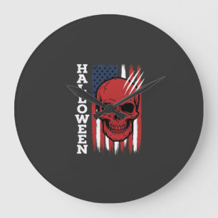 Grande Horloge Ronde Drapeau crâne Halloween Vector Design_1