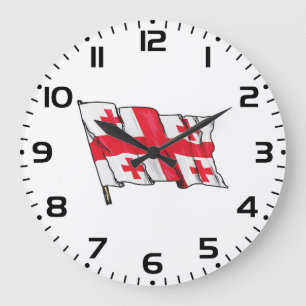 Grande Horloge Ronde Drapeau de la Géorgie rouge et blanc avec cinq cro