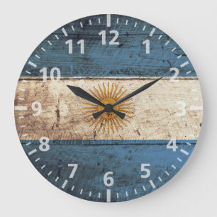 Grande Horloge Ronde Drapeau de l'Argentine sur le vieux grain en bois