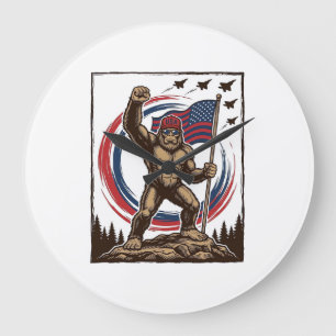 Grande Horloge Ronde Drapeau de Sasquatch patriotique vintage