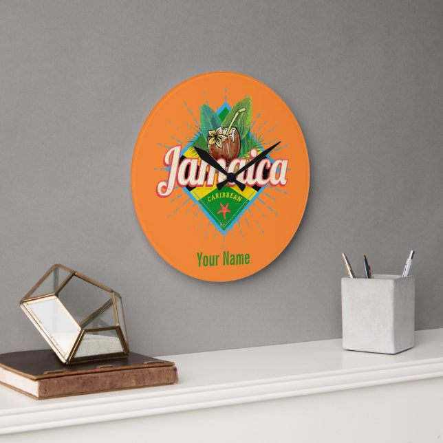 Grande Horloge Ronde Drapeau des Caraïbes de la Jamaïque vacances vinta (Bureau)