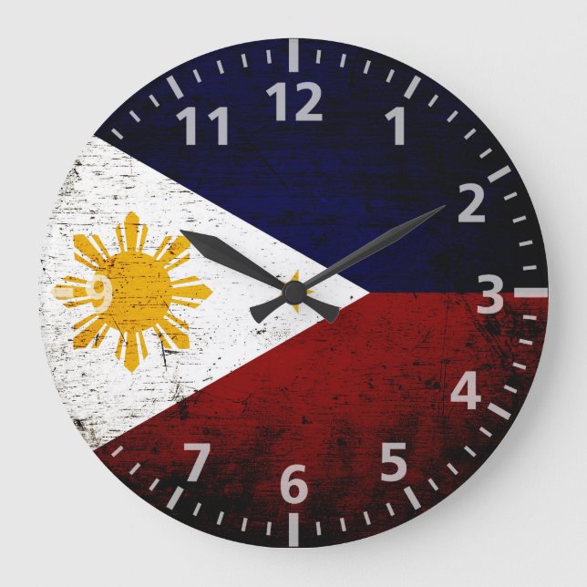 Grande Horloge Ronde Drapeau des Philippines noires (Recto)
