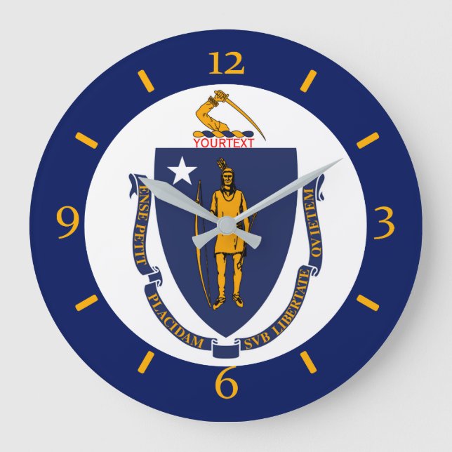 Grande Horloge Ronde Drapeau d'état du Massachusetts personnalisé (Recto)