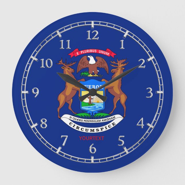 Grande Horloge Ronde Drapeau d'état personnalisé du Michigan (Recto)