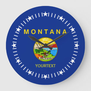 Grande Horloge Ronde Drapeau d'état personnalisé du Montana sur un