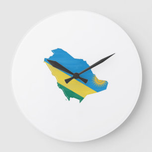 Grande Horloge Ronde Drapeau et carte du Rwanda