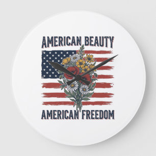 Grande Horloge Ronde Drapeau Floral de Liberté American Beauty
