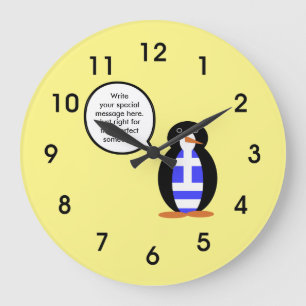Grande Horloge Ronde Drapeau grec parlant Ms Penguin personnalisé