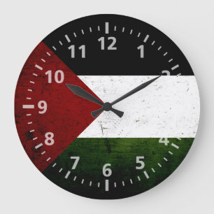 Grande Horloge Ronde Drapeau grunge noir de la Palestine