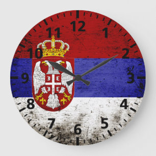 Grande Horloge Ronde Drapeau grunge noir de la Serbie