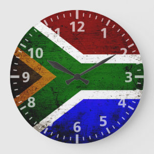 Grande Horloge Ronde Drapeau grunge noir de l'Afrique du Sud