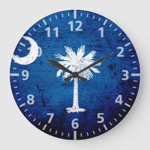 Grande Horloge Ronde Drapeau grunge noir d'état de la Caroline du Sud