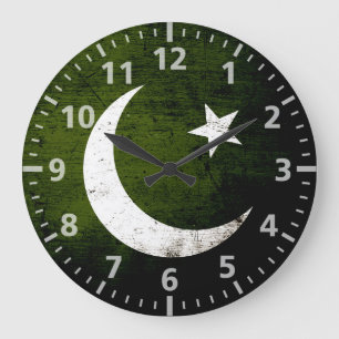 Grande Horloge Ronde Drapeau grunge noir du Pakistan