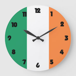 Grande Horloge Ronde Drapeau irlandais - Noir - numéros de graisse wccn