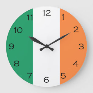 Grande Horloge Ronde Drapeau irlandais noir numéros wccn