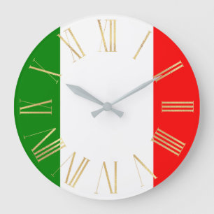 Grande Horloge Ronde Drapeau italien de l'Italie avec chiffres romains 