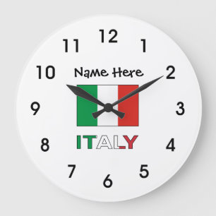 Grande Horloge Ronde Drapeau Italien Moderne Tricolore Personnalisé 