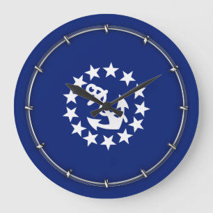 Grande Horloge Ronde Drapeau nautique américain en bleu