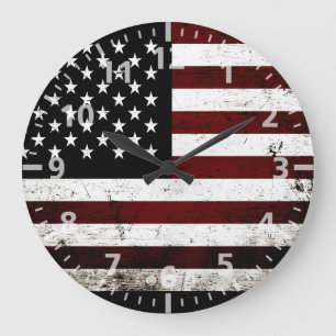 Grande Horloge Ronde Drapeau noir américain Grunge