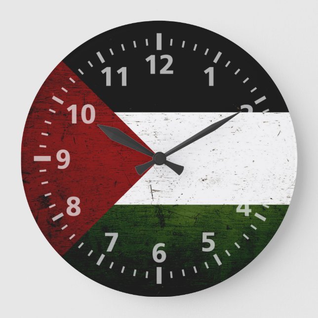 Grande Horloge Ronde Drapeau noir Grunge Palestine (Recto)