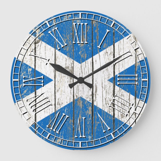 Grande Horloge Ronde Drapeau patiné écossais (Recto)