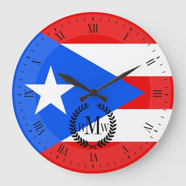 Grande Horloge Ronde Drapeau porto-ricain classique (Recto)