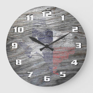Grande Horloge Ronde Drapeau rustique patriotique du Texas sur texture 