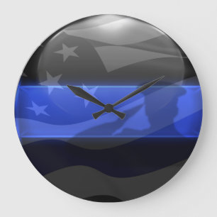 Grande Horloge Ronde Drapeau Salute Thin Blue Line
