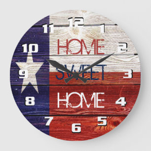 Grande Horloge Ronde Drapeau texan patriotique rustique sur texture de 