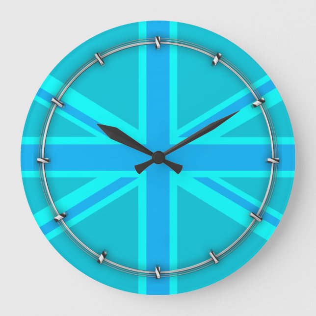 Grande Horloge Ronde Drapeau Turquoise Union Jack britannique (Recto)