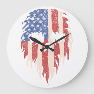 Grande Horloge Ronde Drapeau USA Crâne Barbe   Design Patriotique en Dé