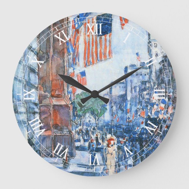 Grande Horloge Ronde Drapeaux Cinquième Avenue par Childe Hassam, Art V (Recto)