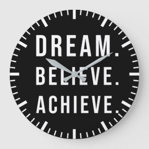 Grande Horloge Ronde Dream Believe Achieve - Gym, Hustle, Succès