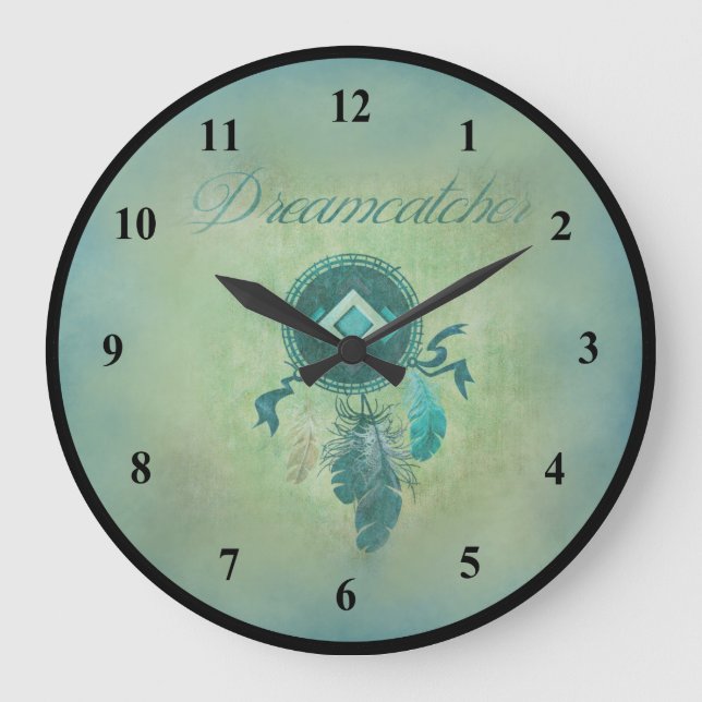 Grande Horloge Ronde Dreamcatcher sur un arrière - plan d'or vert (Recto)
