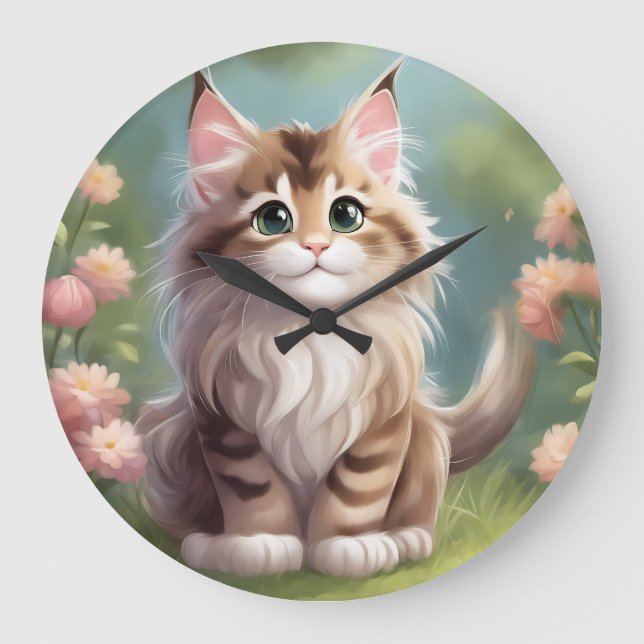 Grande Horloge Ronde Dreamy Maine Coon (Recto)