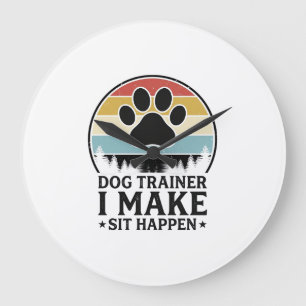 Grande Horloge Ronde Dresseur de chiens, je fais asseoir, vintage, chem
