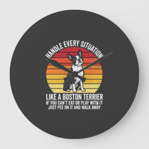 Grande Horloge Ronde Drôle attitude de Boston Terrier Rétro