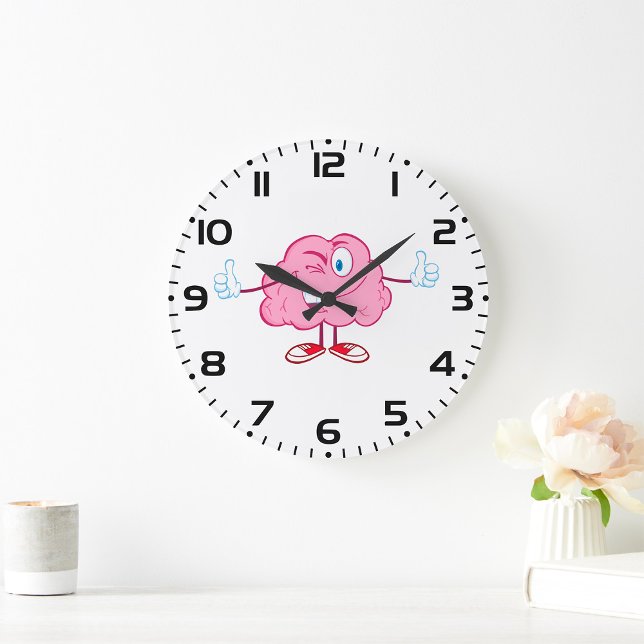 Grande Horloge Ronde Drôle Cartoon Cerveau en train de Winking (Créateur téléchargé)