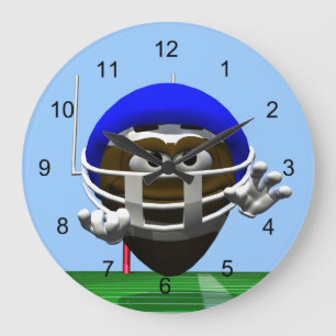 Grande Horloge Ronde Drôle Cartoon Football dans un casque