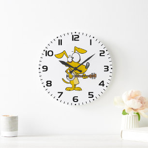 Grande Horloge Ronde Drôle Chien Jouant Banjo Musique