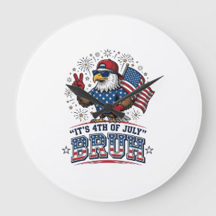 Grande Horloge Ronde Drôle de 4 juillet Eagle Bruh maillot patriotique 
