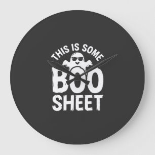 Grande Horloge Ronde Drôle de feuille de Boo fantôme Halloween Design_1