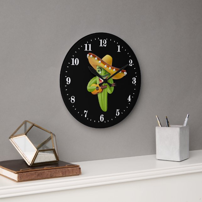 Grande Horloge Ronde Drôle décor de cactus mexicain (Bureau)