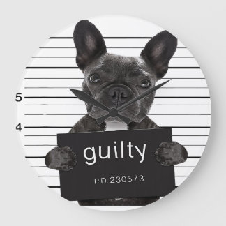 Grande Horloge Ronde Drôle Français Bulldog Jail Mugshot Bad Chien Crim