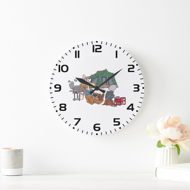 Grande Horloge Ronde Drôle Glamping Cartoon Camping de luxe (Créateur téléchargé)