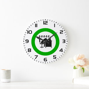 Grande Horloge Ronde Drôle Travailleur de bureau dormant au bureau