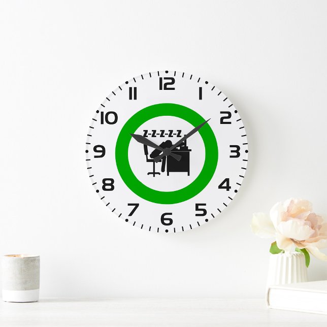 Grande Horloge Ronde Drôle Travailleur de bureau dormant au bureau (Créateur téléchargé)
