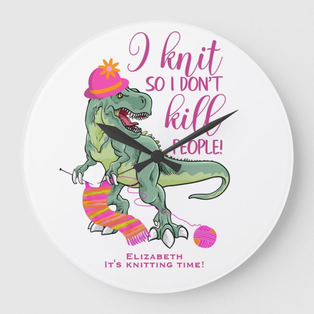 Grande Horloge Ronde Drôle Tricot Citation Dinosaur (Recto)