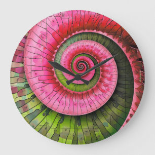 Grande Horloge Ronde Dubman Designs : Fibonacci rose et vert lumineux